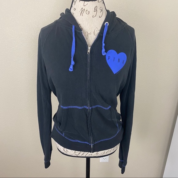 Victoria Secret Pink Zip Up Jacket Black with blue - Picture 1 of 10